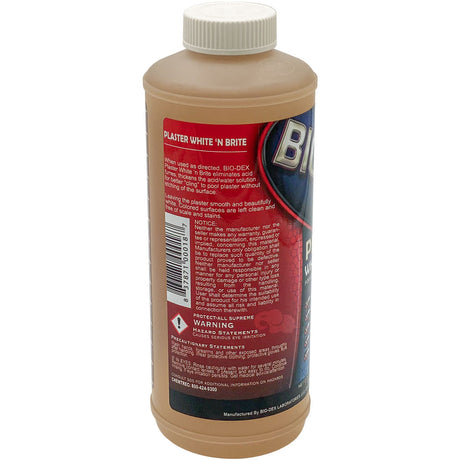 Bio-Dex Plaster White 'n Brite, 1 quart (32 fl oz) bottle, side label view; follow the complete current container label.