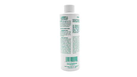 Back label of Party Pool Emerald Green 8 oz pool color bottle with white cap