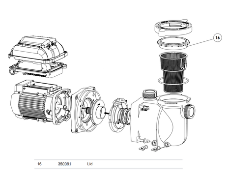 Pentair SuperFlo and SuperMax pool pump exploded diagram highlighting lid part 350091Z