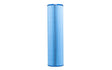 Blue pleated pool filter cartridge standing upright on a white background.