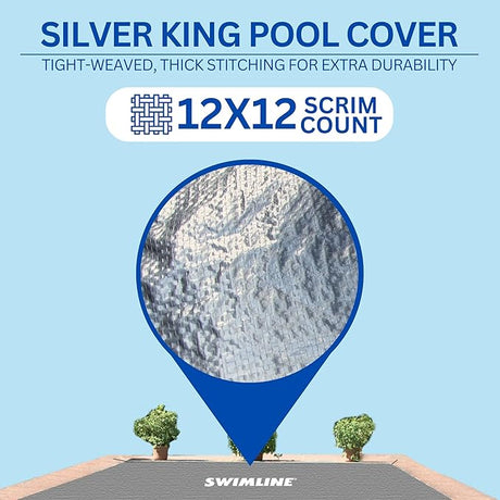 Silver King pool cover with 12x12 scrim count and tight-woven stitched material detail