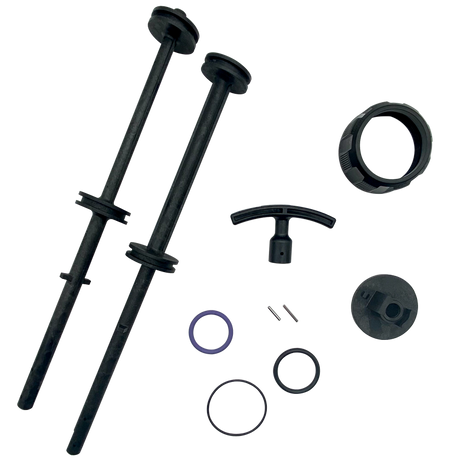 Jandy slide valve replacement shaft kit with two black shafts, handle, cap, rings, and seals