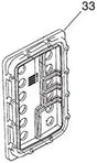 Jandy JXi heater manifold backplate with mounting holes and gasket outline, shown in technical line drawing with part number callout.