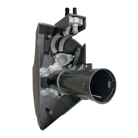 Polaris TR35P pressure cleaner water management base assembly, silver and black with attached tubing and intake port