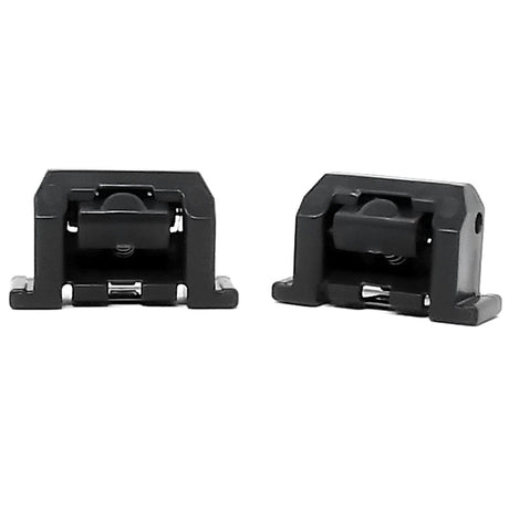 Two black Polaris Quattro Sport rear canister latches shown on a white background