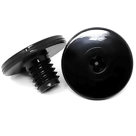 Black Polaris Quattro Sport retainer screw pair with flat head and threaded shaft
