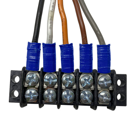 Five-wire terminal block with blue insulated wire connectors for Ultraflex transformer upgrade