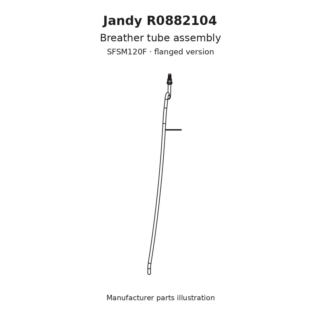 Jandy R0882104 breather tube assembly, SFSM120F · flanged version. Manufacturer parts illustration.