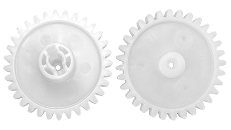 Two white plastic drive gears for Polaris cleaner, shown side by side