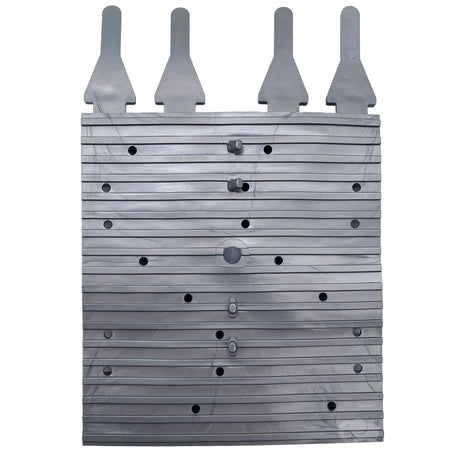 Polaris brush assembly with four gray mounting tabs and slotted bristle surface