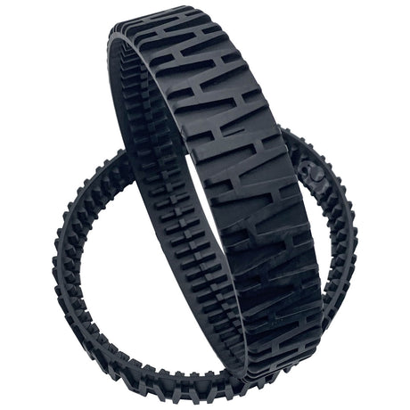 Black replacement tread belt for Polaris suction-side pool cleaner tune-up kit on white background