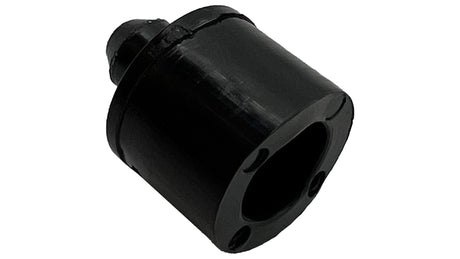 Black 1/4-inch bromine standpipe adapter fitting on white background