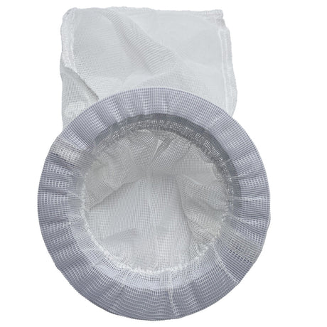 White mesh pool skimmer bag with gray reinforced collar, Pentair R211516