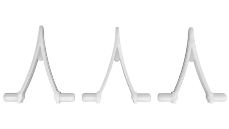 White V-clip spring with three angled clip arms and cylindrical ends on a white background