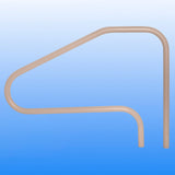 Taupe 4-bend return-to-deck handrail for pool steps with rounded ends.