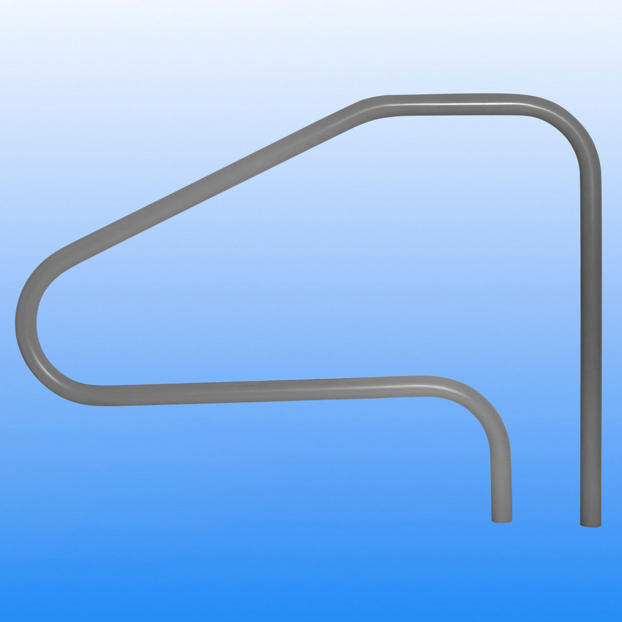 Graphite gray 4-bend return-to-deck handrail with sloped top and rounded ends