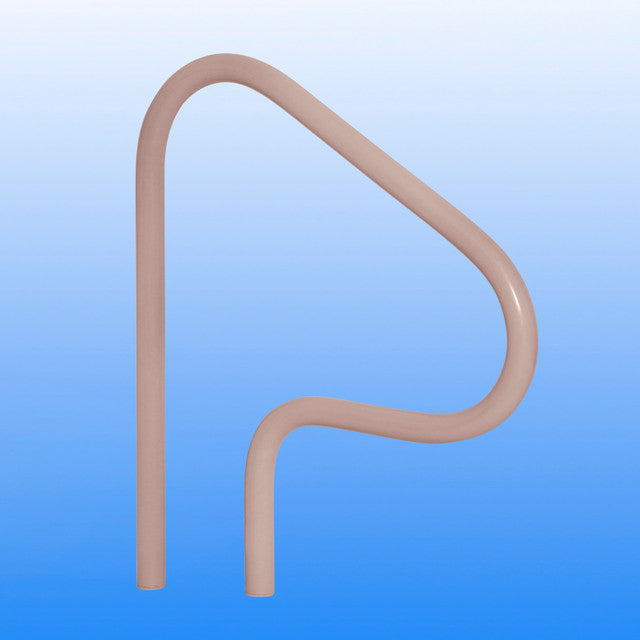 Taupe 3-bend return-to-deck handrail with curved top and lower return leg.