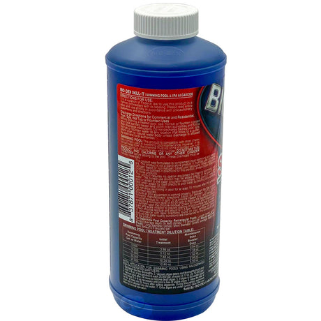 Bio-Dex Skill-It Swimming Pool and Spa Algaecide, 1 quart (32 fl oz) bottle, side label view; follow the complete current container label.