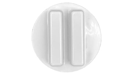 White threaded pool plug with O-ring and two grip ridges, top view