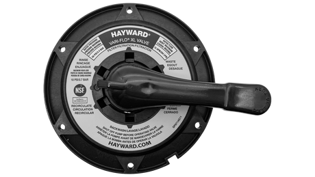Hayward Vari-Flo XL valve cover and handle assembly for backwash valve, black with labeled settings