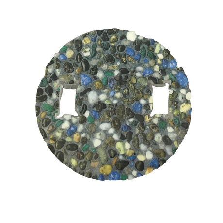Top view of Tropical Breeze designer cap with multicolor pebble print and two rectangular eye openings