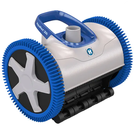 Hayward AquaNaut 200 suction-side pool cleaner with blue treaded wheels and white body