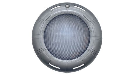 Round gray Blue Square Vivid 360 LED pool light with textured center and mounting slots