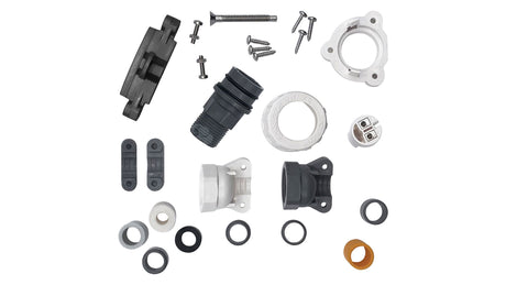 Hayward spa light retro fit mounting kit with brackets, screws, gaskets, and adapter rings on white background