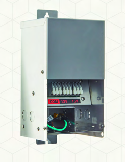 Blue Square Vivid 300W stainless-steel transformer with terminal compartment exposed.