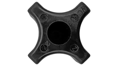 Black four-lobed pump clamp knob with center opening