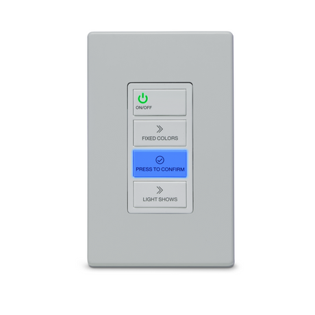 Jandy WaterColors LED light controller with ON/OFF, fixed colors, press to confirm, and light shows buttons