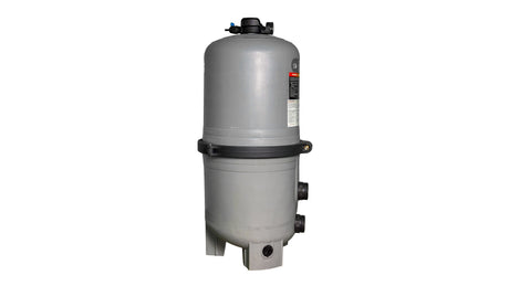 Waterway Crystal cartridge pool filter tank, 525 sq. ft. gray canister with black clamp and side ports