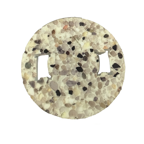 Round white pearl cap insert with two rectangular slot cutouts