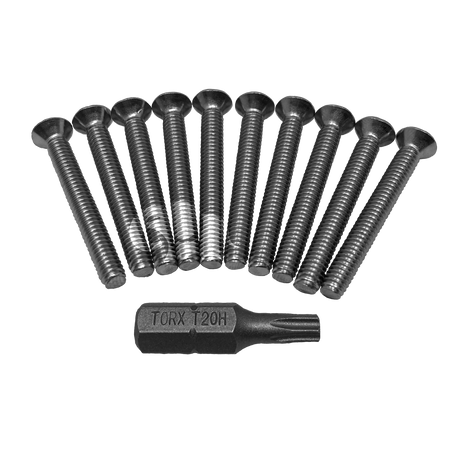 Set of stainless steel screws with T20 Torx driver bit included