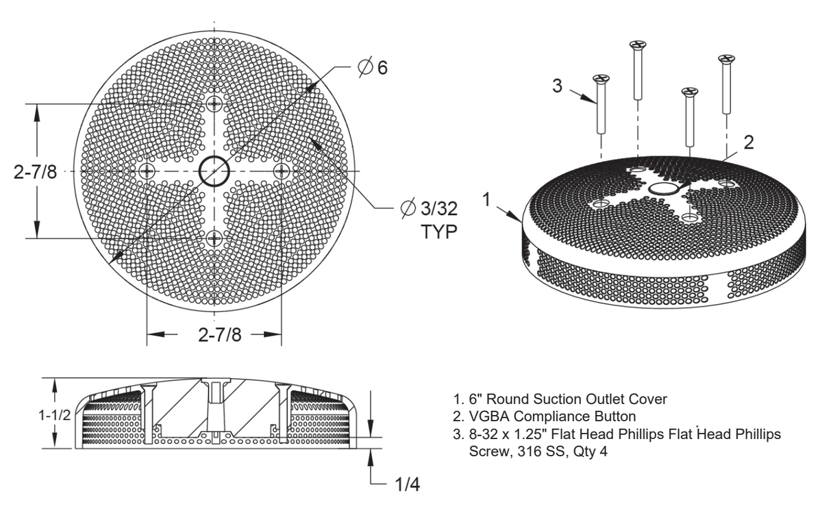 AquaStar 6HPHA102 family dimensional and included-hardware drawing; diagram only, black finish is not shown