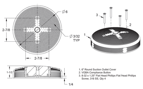 AquaStar 6HPHA108 family dimensional and included-hardware drawing; diagram only, tan finish is not shown
