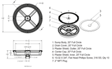 AquaStar FC Full Circle dimension and assembly parts diagram with ten screws, plaster shields and 2-inch NPT plug; finish color not shown