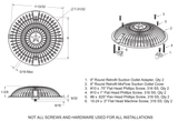 AquaStar R8MF105 retrofit cover, two adapters and four screw pairs; specified off-standard mounting patterns and profile dimensions; no mud frame