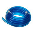 Coiled blue PVC suction tube with ties, shown on a white background