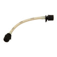 Short white plastic feed tube with black connector fittings on both ends