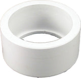 White reducer bushing with a stepped inner opening and smooth outer spigot