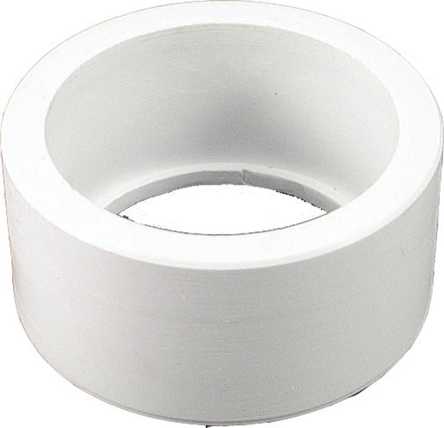 White reducer bushing with a stepped inner opening and smooth outer spigot
