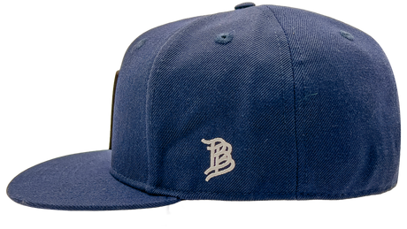 Navy Branded Bills snapback hat with white logo embroidery on the front panel