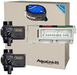 Jandy AquaLink RS PS6 pool-spa control kit with PureLink sub-panel, PLC1400 controller, and two valve actuators.