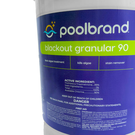 Pool Brand Blackout Granular 90 pool treatment container label