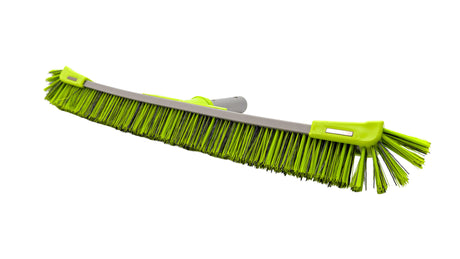 22-inch green and gray pool brush with angled bristles and pole handle connector