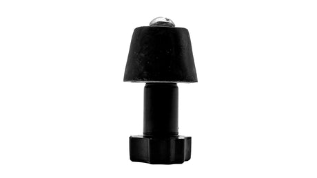 A single black plastic or rubber hardware component with a tapered top, cylindrical middle section, and flat hexagonal base, photographed on a plain white background.