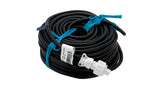 Coiled black 100-foot spa light cord with white connector and blue ties