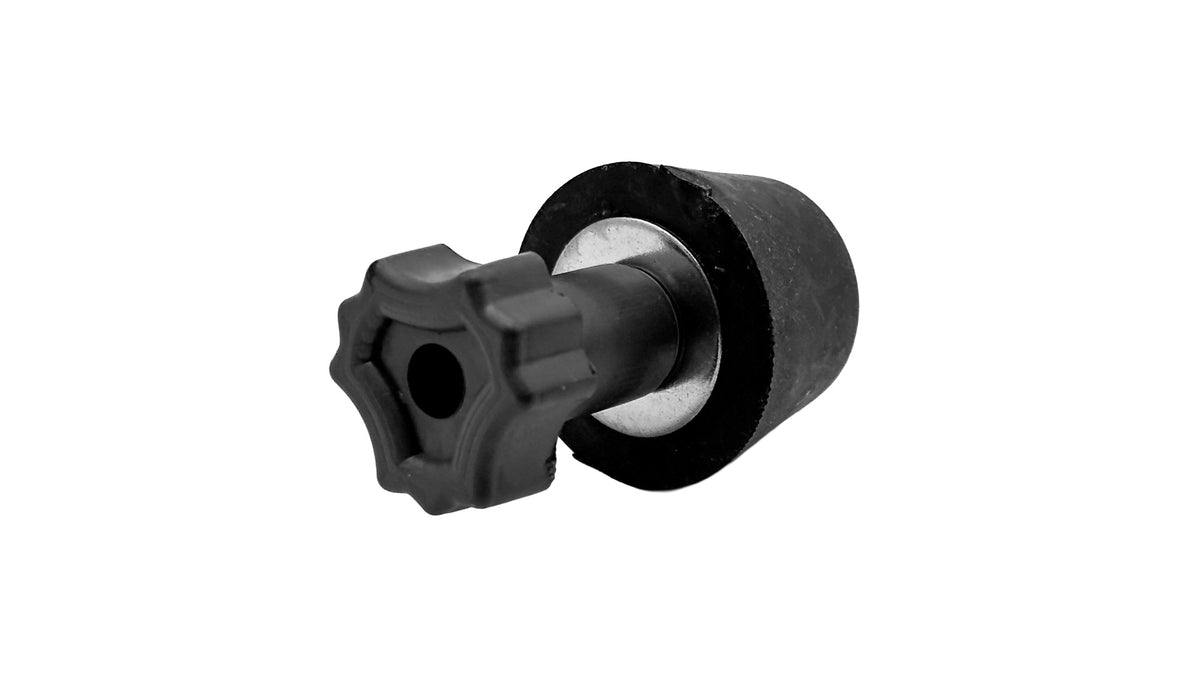 A black rubber and plastic cylindrical component with a star-shaped connector on one end, shown against a plain white background.
