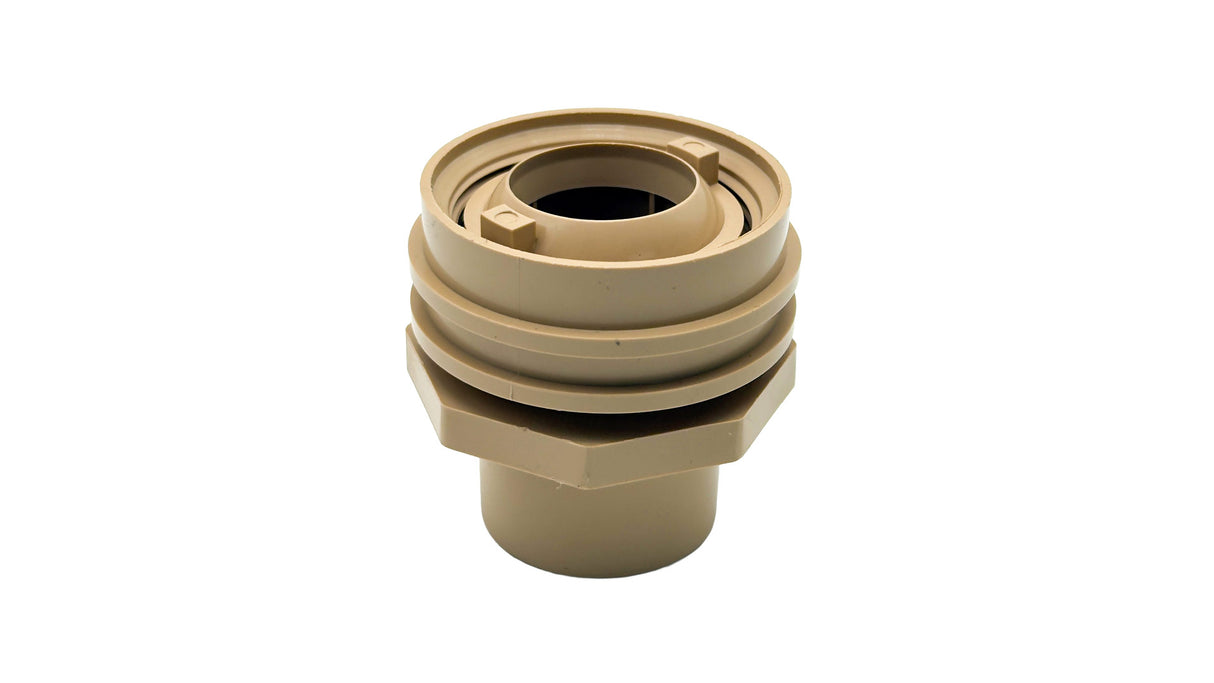 Tan flush mount return fitting with threaded connector and hex base